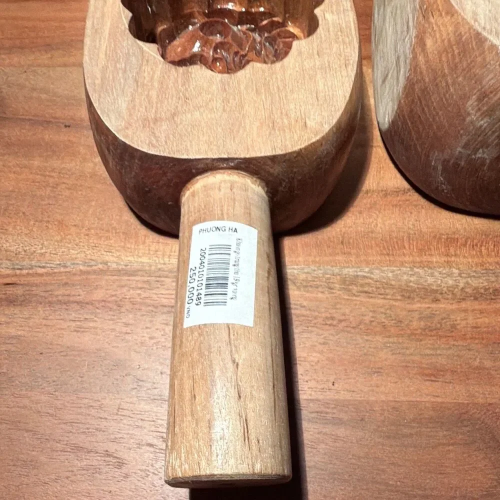 PHUONG HA Wooden Mooncake Mold Set 2pc Handcarved Vietnamese